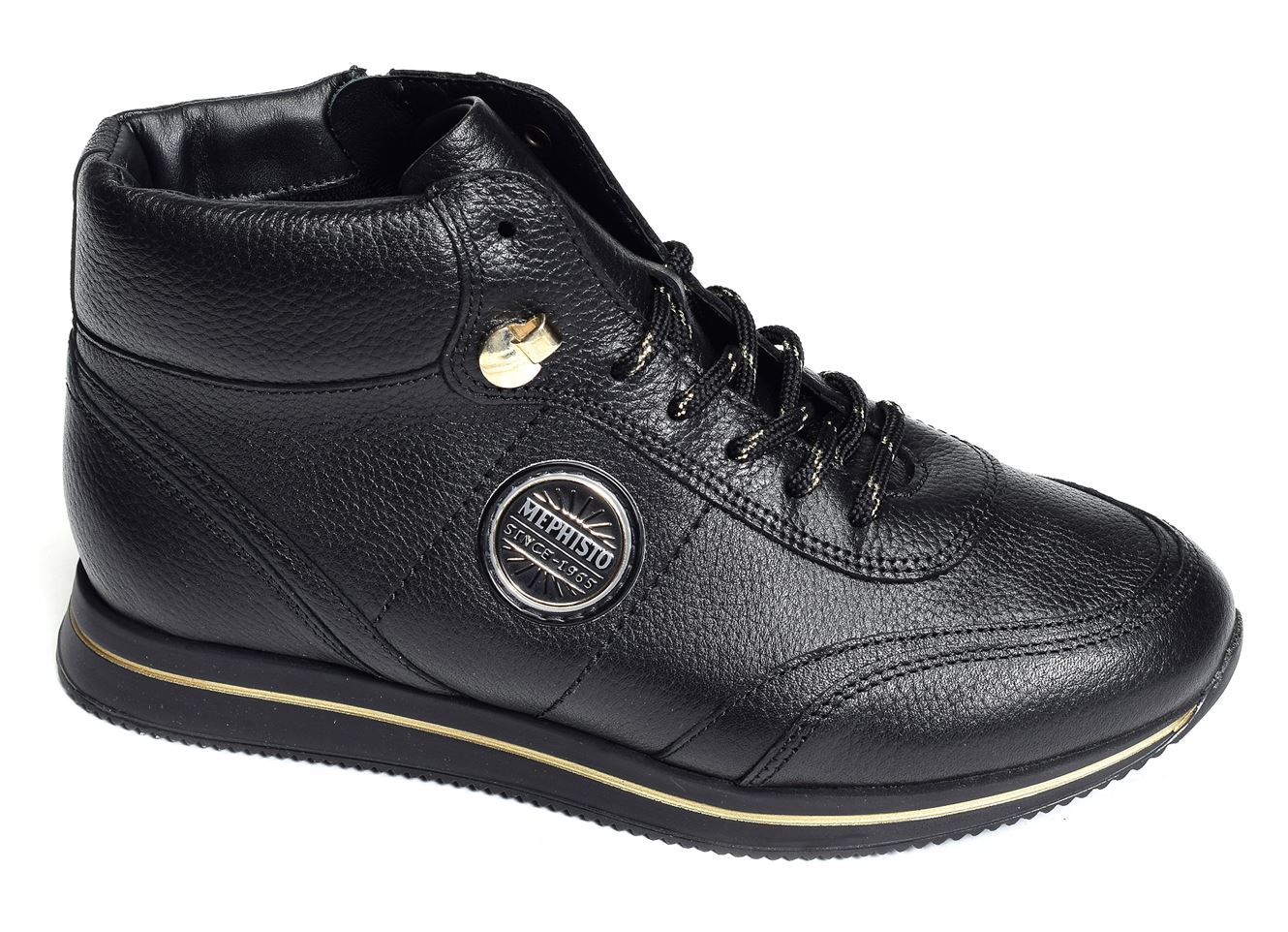 Sneaker montante Mephisto noire à lacets et détails dorés