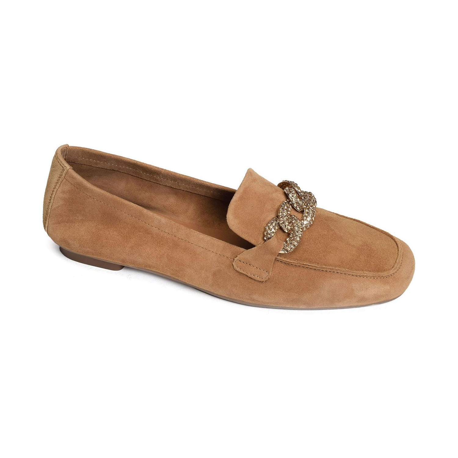 Mocassin Reqins Holding camel en cuir velours, à bijou sur l’empeigne