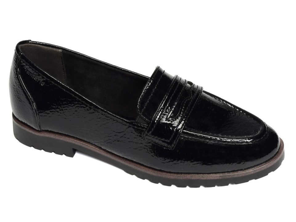 Mocassin Tamaris 24239 noir brillant à bride découpée